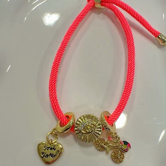 Red Cord Bracelet with Gold Charms - Picture 6 of 9